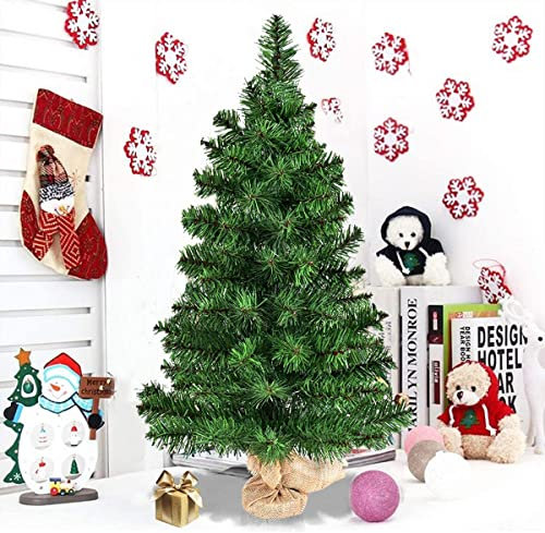 Multigot 3FT/90CM Christmas Tree, Mini Xmas Table Top Pine Tree with Burlap Base, Festival Artificial Decoration for Indoor