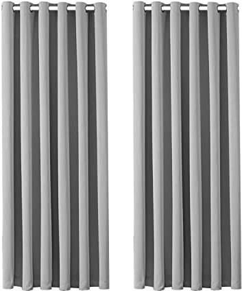 Aspire Homeware Blackout Curtains for Bedroom - Light Grey Eyelet Curtains Living Room - Super Soft Thermal Insulated Window Curtain & Drapes with Tiebacks 66 x 54 Inch 2 Panel