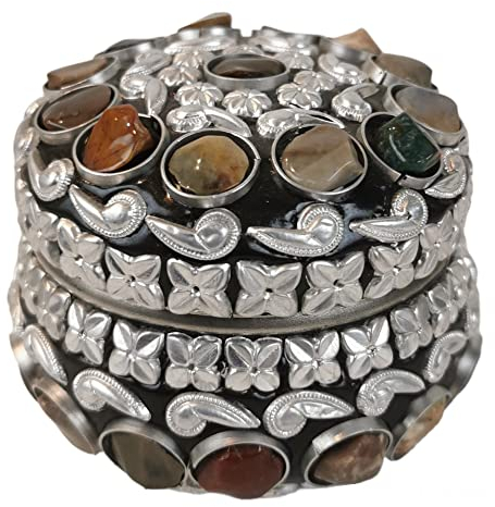 Goldbach Schmuckdose aus Metall mit echten Halbedelsteinen Geschenkdose Schmuckkästchen Dose Orient