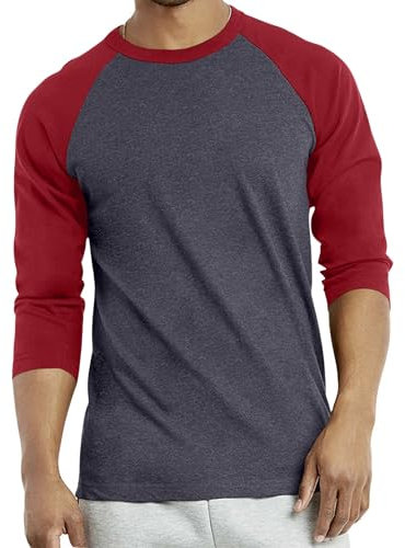 Herren Raglan Baseball Tee Shirt - Casual T-Shirts, 3/4 - Burgunderrot/Anthrazit, L