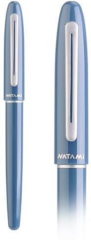 Natami Fountain Pen Fine Hooded Nib Converter 1 Ink Cartridge Pastel Color Lightweight Smooth Writing Aluminum Trim Metal Clip (Cornflower Blue)