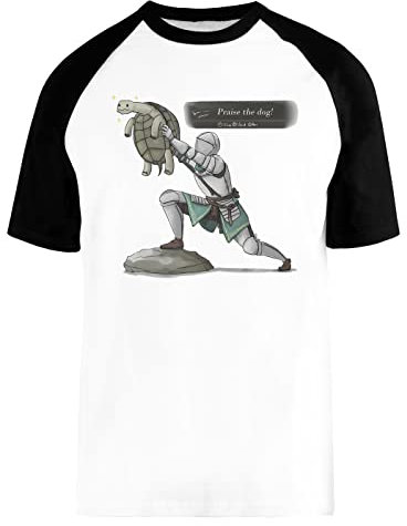 Elden Ring - Praise The Dog Weißes Baseball T-Shirt Kurze Ärmel Unisex White Baseball Tee