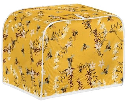 Kuiaobaty Bees Floral Cover for Toaster 2/4 Slice, Yellow Bread Maker Dust Proof Case Washable Bakeware Protector, Anti Fingerprint