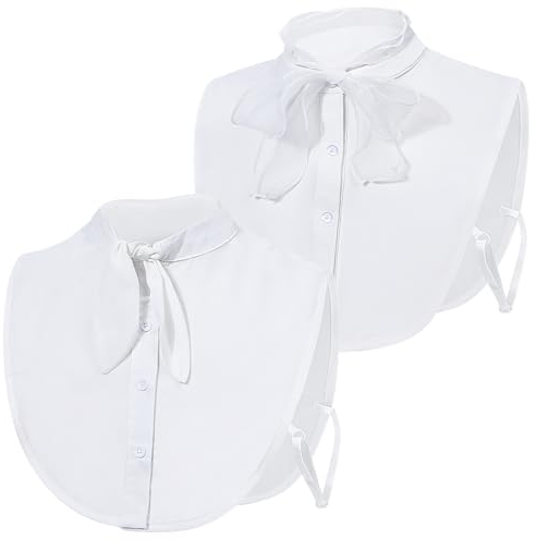 XEPST 2 Pièces Faux Col Femme Détachable, Demi Chemists Col Chemister Col de Chemise Removable Faux Colliers Col Claudine Amovible Détachable pour Femmes Filles Faveurs Décoratives, Nœud Papillon