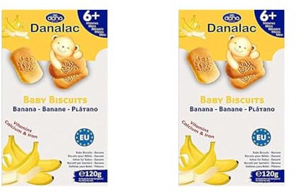 Danalac Babykekse Banane, 120 g Snacks und Nahrung für Kleinkinder ab 6 Monaten mit Kalzium, Eisen und Vitaminen (Packung mit 2)