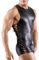 Latex ähnliches Herren Shirt Sexy Set Männer Shirt + Erotische Unterwäsche Schwarz Leder Optik Unterhemd Kurzarm Unterwäsche Stretch Hemd Clubwear Freizeithemd Muskel Top Lack-Leder Oberteil 022