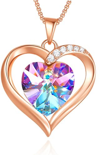 GEORGE · SMITH Colliers pour femmes, colliers avec pendentif en forme de cœur d'amour en cristal plaqué or rose 18 carats, cadeaux de bijoux, jour de Noël/anniversaire/anniversaire