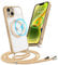 Micoden Handykette Hülle für iPhone 14 mit Band Kompatibel mit MagSafe Kabellosem Laden Kameraschutz Vollständiger Transparent Silikon Case Kordel zum Umhängen Handyhülle Schutzhülle,Gold