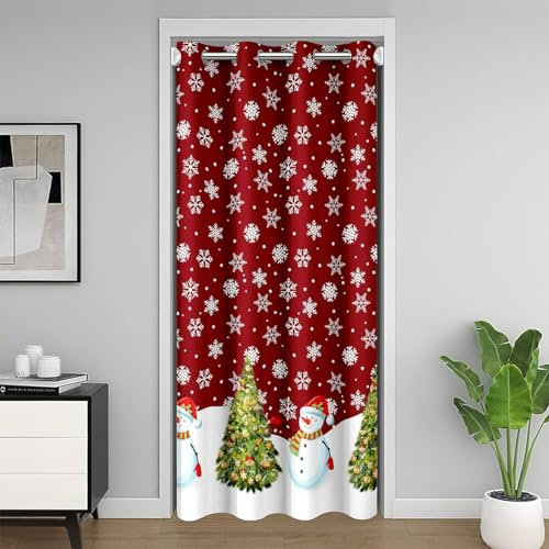 richhome Frohe Weihnachten Tür Vorhang Schneemann Weihnachtsbaum Tür Vorhang Top Glückliches Neues Jahr Schneeflocke Tür für Küche Wohnzimmer Schlafzimmer 86x203 Zoll