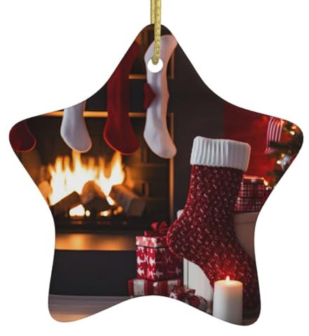 Calcetines de Navidad, regalos de chimenea, adornos de Navidad, decoraciones de Navidad, adornos colgantes de árbol de Navidad, regalo festivo de cerámica en forma de estrella, regalo de recuerdo para
