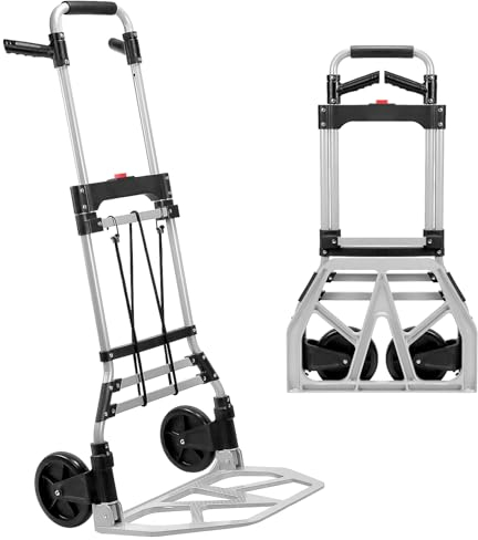 QWORK® Klappbar Sackkarre Transportkarre 160 kg Tragkraft mit Robuster Stahlrahmen und Vollgummi-Rädern, Höhenverstellbar von 88-114 cm, Ladefläche 48x33 cm
