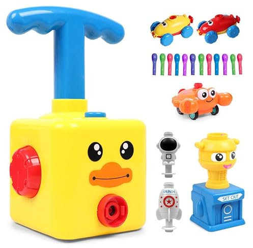Balloon Powered Launch Car,Inflatable Balloon Pump Hand Push Mini Plastic Air Power Balloon Racer Vehicle Car Toy for Kids Gift (Duck)