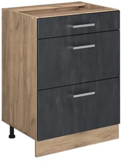 Vicco Küchenunterschrank R-Line, Schwarz Beton, 60 cm ohne Arbeitsplatte