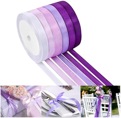 NACHLYNN 10mm x 22m Satinband Lila Schleifenband Geschenkband Bänder zum Basteln für Verpackungsband Urlaubsdekoration Hochzeitsstrauß DIY Dekoration