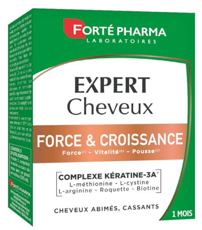 Forté Pharma - Expert Cheveux Force & Croissance - Complément alimentaire Vitalité capillaire pour cheveux abîmés, cassants - Biotine, L-cystine, Roquette, renforcé en Kératine - 30 comprimés, 1/jour