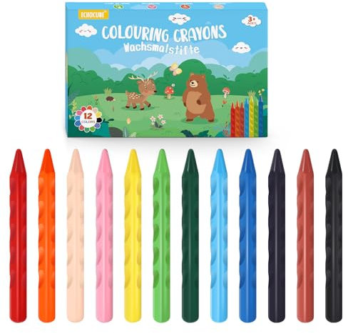 ECHOCUBE 12 Crayones para Colorear para Niños, Crayones Lavables para la Escuela, Pintura y Manualidades, Crayones de Cera No Tóxicos para Niños Pequeños, Set de Crayones para Llenar Bolsas de Fiesta
