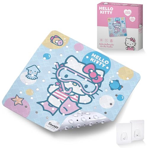 Kinder-Duschmatte mit Hello Kitty Motiv I 53x53cm I Antirutschmatte für Dusche I Anti-Schimmel Duschwanneneinlage I Antibakterielle Badematte mit Saugnäpfen I Hochwertige Rutschmatte