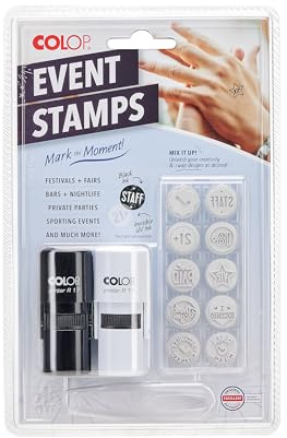 COLOP Printer R17 Event Hand Stamp Set with Skin-Safe UV Ink, 10 Designs