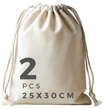 POLHIM Sac en tissu 100 % coton - 25 x 30 cm - Sac à cordon de serrage à peindre - Sac en toile de jute non imprimé - Petit sac de rangement pour fruits, légumes - Idéal pour le bricolage, les cadeaux