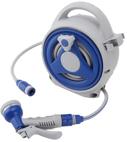 Enrouleur de Tuyau D'arrosage, Enrouleur de Tuyau Résistant au Soleil avec Tuyau D'eau de 15 M, Buse, pour Balcon, Patio, Espaces Extérieurs pour le Jardinage, le Lavage de Voiture