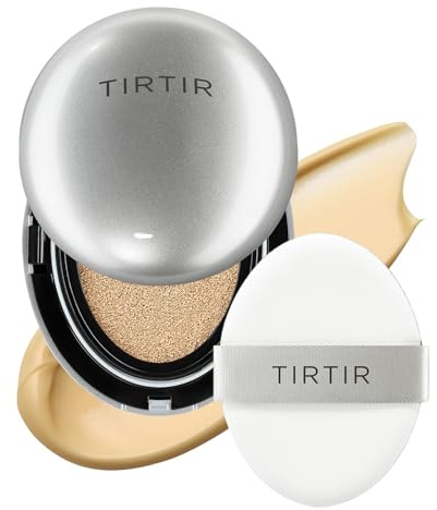 TIRTIR Mask Fit Aura Glow Silver Cushion Foundation | Semi-glow Finish, Natural Coverage, Moisturizing, Lightweight, Korean cushion foundation (#24W Soft Beige, Full Size, 0.63 Fl Oz)