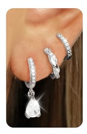 ZHESHY 3 Paar Ohrringe Silber 925/Gold Set für Damen - 14k Vergoldet Klein Creolen Ohrstecker Hängend Zirkonia Hypoallergen Goldene Stecker für Mehrere Piercings Frauen Mädchen