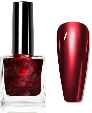 Red Nail Polish - Metallic Nail Polish - Dark Red nail Varnish Quick Dry - Glossy Mirror Finish Chrome Nail polish - No Bake Burgundy nail Polish Breathable Long Lasting for Women