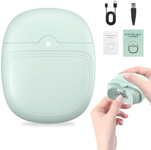 BORDEAG Cortauñas Automático: Cortauñas Eléctrico Recargable USB, Cortauñas Profesional Con Luz LED, para Niños & Adultos (Verde Matcha)