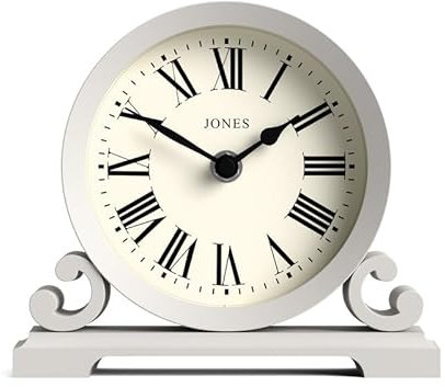 JONES CLOCKS® Saloon Kaminsims Uhr | Traditionelles doppelschneckendesign | Grau | Römische ziffern | Klassischer Stil für Schreibtisch, Tisch, Regal oder nachttisch