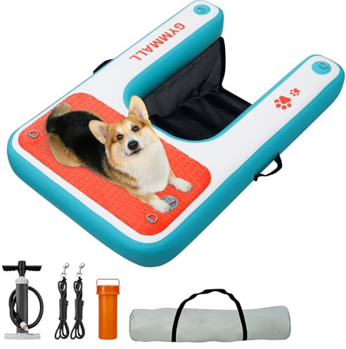 GYMMALL Inflatable Dog Dock Platform - Blue 32x47 Inch | Non-slip Safety Floating Dock for 0-200lb Dogs | EVA Puppy Float Ramp & Pet Water Ramp for Boat, Pool, Dock, Lake, Sea