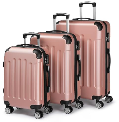 LALAHO Set de 3 Valises de Voyage, Valise Grande Taille, Valise Cabine, Petite Valise, ABS avec Coins Renforcés, roulettes Pivotantes 360°, Cadenas et Poignée Télescopique (Or Rose)