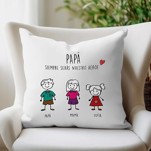 Transparent Gift Cojín Personalizado con Muñecos y Nombres. Cojines Personalizados con Fotos. Funda Con o Sin Relleno. Regalos Originales para Mamá, Papá, Novio, Novia o Pareja. Almohada Personalizada