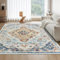OMERAI Vintage Teppich Wohnzimmer 200X290CM Waschbarer Teppich Boho Teppiche Kurzflor rutschfest Groß Carpet für Schlafzimmer, Esszimmer, Vintage Blau