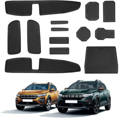 ECOZEN Gummimatten Antirutschmatten für Dacia Sandero 3/Stepway 3 2021-2024 wasserdicht rutschfest Anti Rutsch Matte Dacia Sandero 3 Zubehör für Mittelkonsole Becherhalter Ablageboxen Türnaht Schwarz