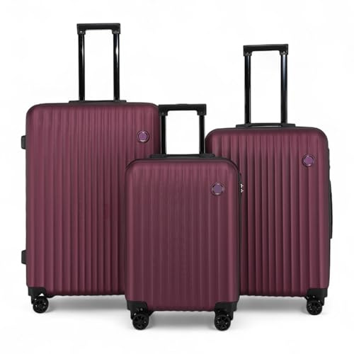 Infinity Leather Hartschalenkoffer Handgepäck Handgepäck mit 4 Spinner-Rädern Leichtgewicht Langlebig (Burgundy, 3 Pcs Set)
