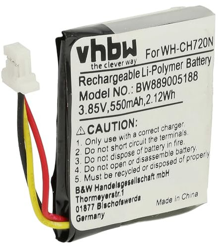 vhbw Battery Replacement for Sony 722428, FT702028P for Wireless Headset Headphones (550 mAh, 3.85 V, Li-polymer)
