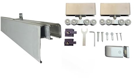 Kit Sistema Scorrevole per Porte in Vetro con Mantovana Nichel | Cromo Lucido | Portata 80 kg | Spessore Vetro 4-12 mm | Diverse misure | inferramenta (200 cm)