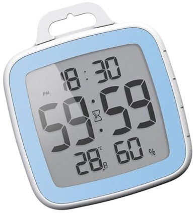 Fazvncv Reloj de pared impermeable para baño con temporizador de cuenta regresiva, gran pantalla de humedad y monitores de temperatura para cocinar y estudiar