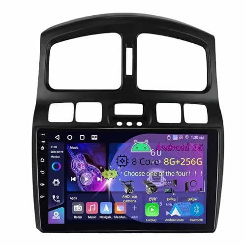 BOJONTN 9 Zoll Doppel Din Android 15 Autoradio,für Hyundai Classic Santa Fe 2006-2015,mit CarPlay Rückfahrkamera Lenkradsteuerung Bluetooth GPS Navigation FM Digitalradio WiFi(C1 2+32G)