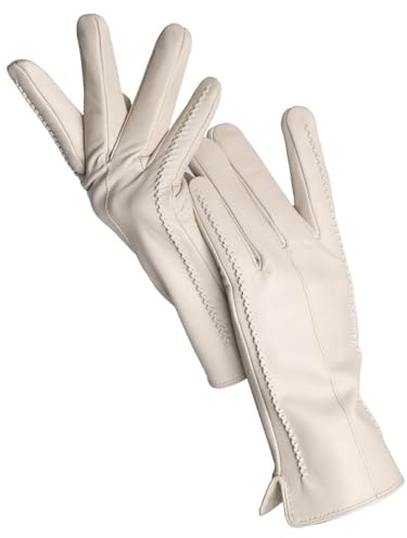 ZYAYNG Damen Lederhandschuhe Damen-Schaffellhandschuhe, Winter, Warm, Plus Samt, Kurz, Dünn, Fahrfarbe, Damen-Lederhandschuhe FüR Damen(Beige,7.5)