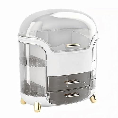 Cosmetics Storage Box Vanity Make-up Case Clear Lid Large White Makeup Organizer Drawers Multiple Compartment Slots Cabinet for Bathroom, Bedroom Dressing Table Waterproof Dustproof (White(A))