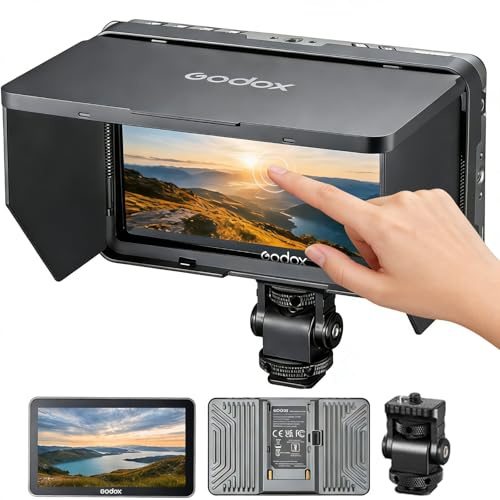 Godox GM6S Pro 5,5-Zoll-4K-HDMI-Kameramonitor, 1920 x 1080 IPS Touch, 2000 Nits ultrahell, 170°-Ansicht, entspiegelt, 3D LUT, HDMI I/O, Multi-Power, Sonnenschutz für DSLR