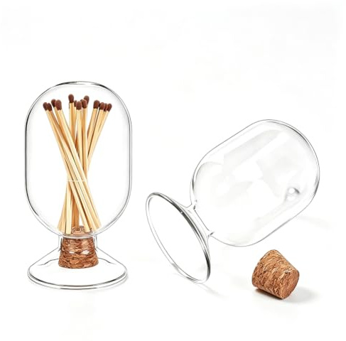 UNICRAFTALE 2 STK Glas Streichholzglocke Dekorative Streichholzhalter Klare Streichholzglocke Behälter Dekor Badezimmer Streichhölzer Glasbehälter Wohnaccessoires Geschenk Für Kerzen Kamin 7.1x13cm