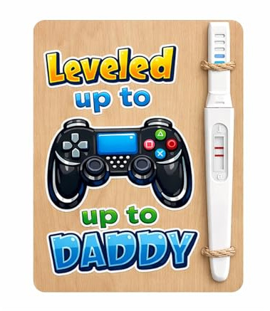 Schwangerschaft Verkünden Holzkarte mit Box Level Up Daddy Geschenk Set Du Wirst Papa Überraschung Holzplättchen Baby Verkündung Geschenk werdender Vater kreative Idee Schwangerschaft Verkünden