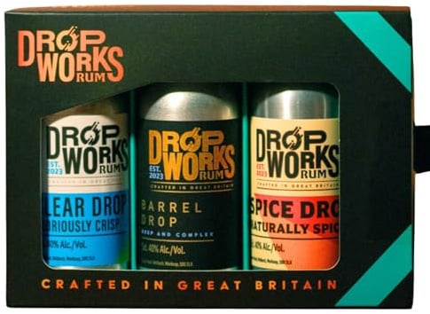 DropWorks Rum Mini Gift Set 3 x 50ml Award Winning British Miniatures Clear, Barrel & Spice Drop Craft Rum Tasting Set Made in England Gift for Him
