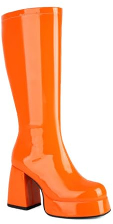 Generico Stivali Alti Donna Piattaforma Tacco Grosso Festa | Ecopelle vernice lucida, tacco a blocco 9.5cm, plateau 3cm, cerniera laterale, punta quadrata