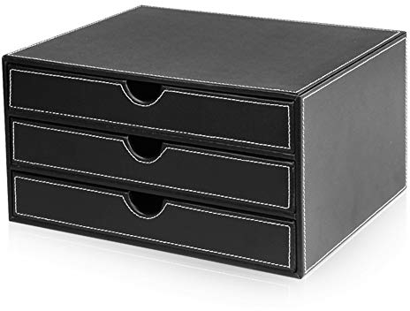 KINGFOM™ Holzstruktur Leder Schubladenbox (Stile C - Schwarz)