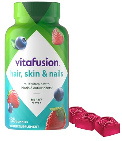 Vitafusion Gorgeous Hair, Skin & Nails Multivitamin Gummy Vitamins, plus Biotin and Antioxidant vitamins C&E, Raspberry Flavor, 135ct (45 day supply), from America’s Number One Gummy Vitamin Brand