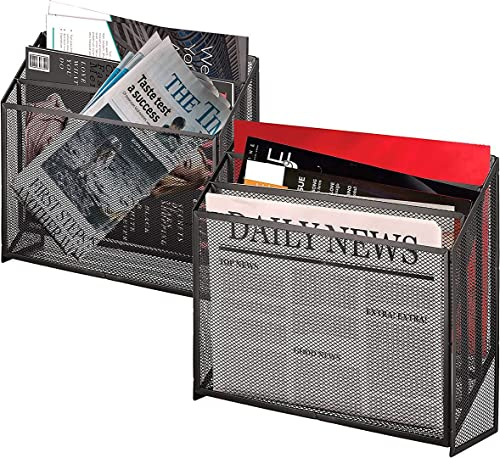 Halter Universal Steel Mesh Three Slot Standing File Organizer - Black - 2 Pack
