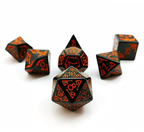 BESCON DICE Halloween RPG Spielwürfel D&D Dice Set, Polyedrische Würfel in Orange und Schwarz, 7pcs Set mit Samtbeutel